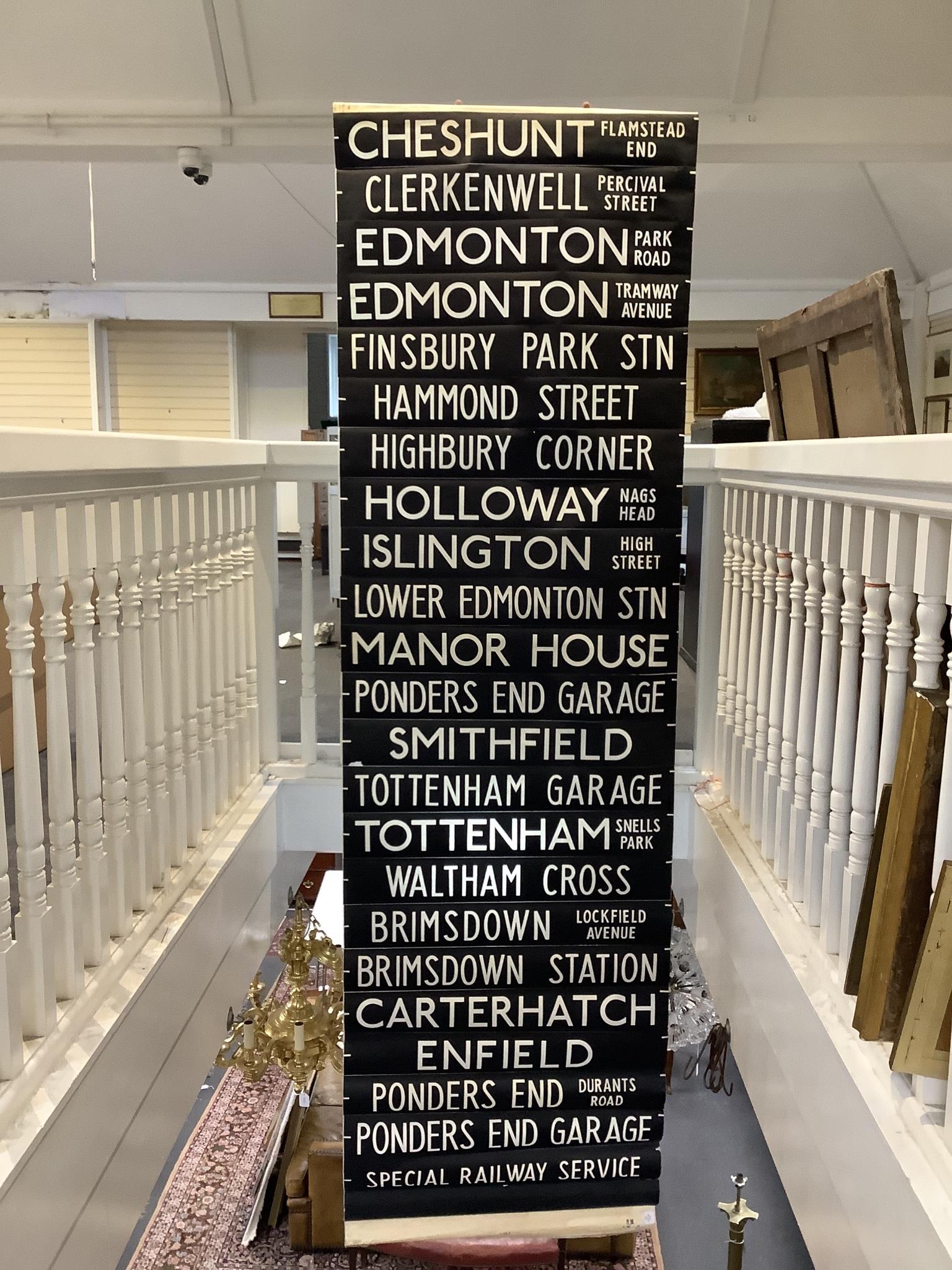 Three 1970's bus destination canvas lined blinds, Edmonton and other London Boroughs